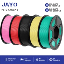 JAYO Filaments PETG 5 Rolls Mixed Colors 3D Printer Filament 1.75mm 100% No Bubble FDM 3D Printer Materials DIY Gift 1.1KG/1 Rol