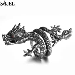 SMJEL Vintage Animal Shape Adjustable Ring Punk Ancient Dragon Rings Thai Silver Boyfriend Jewelry Unique Snake Ring Bijoux 2025