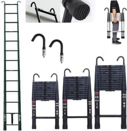 DayPlus 3.2-6.2M Telescopic Ladder with Roof Hook Kit Aluminium Portable Multi-Purpose Folding Portable Heavy Duty Extendable