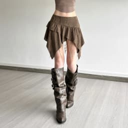 SylCue Mesh Patchwork Mini Skirts Women Elastic Waist Irregular Ruched Ruffles High Street Style Casual Elegant Classic Bottoms