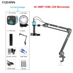 48MP 38Mp 4K 2K HDMI USB Industrial Digital Video Microscope Camera Zoom 130X C-Mount Lens LED Ring Light For Repair Soldering