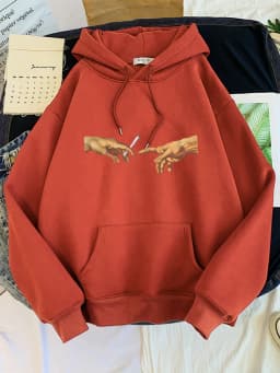 Hoodies Women's Two Hands And a Cigarette Graphic Print Hoodiest Thirteen Colors Harajukua Style Casual Top Women Street Style