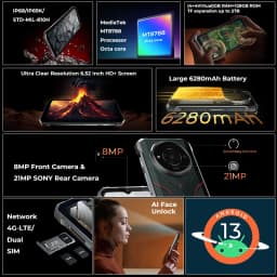 HOTWAV T7S Rugged Smartphone Ultra Thin 6280mAh Battery Mobile Phone 6.52'' HD+ 4GB RAM 128GB ROM 21MP Android 13 Cellphone