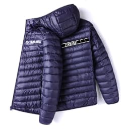 Men Yamaha Racing Graphic Light Puffer Jacket Stand Collar Zip Up Warm Motorcycle Biker Windproof Coat Winter Casual Outerwear