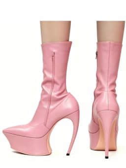 Ladies' Thick Soled Pointed Platform, High Heels, Short Boots, Party Runway, Sexy Fashion Boots, Autumn and Winter Leather Boots