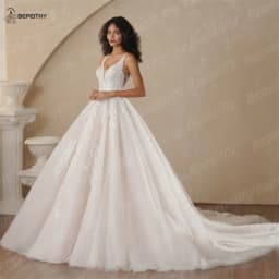 BEPEITHY Customized A-Line Champagne Wedding Dresses 2025 Spring V Neck Sleeveless Romantic Bride Ivory Bridal Gown Vestidos