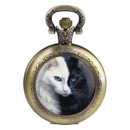 Cool Black White Cat Pattern Arabic Digital Dial Quartz Pocket Watch Vintage Necklace Pendant Chain Gift for Women Man Children