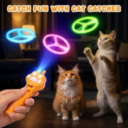 Cat Chase Fetch Toy Rechargeable Disc Launcher with 6 Flying Spinners Interactive Pet Hunting Toys Indoor Outdoor Yard Cats Dog
