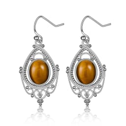 925 Sterling Silver Oval 8*10mm Natural Labradorite Earrings Vintage Ethnic Jewelry for Women Gift