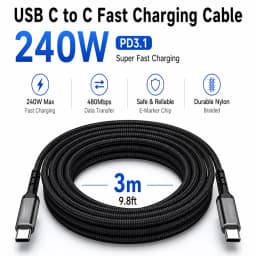 240W USB C to USB C Cable, PD3.1 Fast Charging Type C Cable Nylon Braided for MacBook Pro Air iPad Pro Laptop