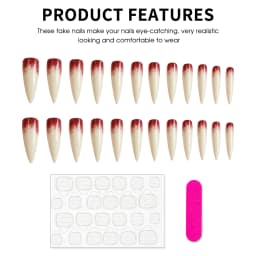 24pcs Nude Color False Nails For Halloween Blood Stained Jade Bone Long Pointed Press On Nails Acrylic Material Party Fake Nail