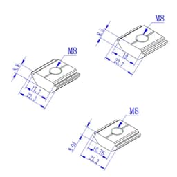 5pcs 21.2mm 22.3mm 23.7mm Solar Panel Mounting Aluminum Alloy Bracket End Mid Clamp T-Blocks Square Nuts M8 T-Sliding Nut