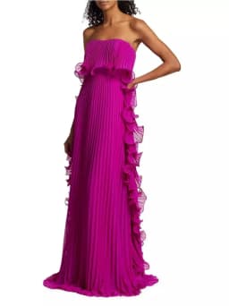 Elegant Women's Strapless Ruffles Long Dress Off Shoulder Pleated Maxi Dresses Evening Wedding Guest Party Gown Beach Vacation
