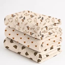 3PCS Muslin Baby Wrap Scarf Double Layer Folded Print Gauze Swaddle Blanket for Newborn All Seasons
