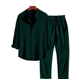 Two Pieces Single Breasted Shirts Men Sets Blouses Solid Drawstring Straight Ankle Length Pants Casual Sports Loose Pockets