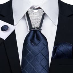 DiBanGu Business Plaid Black Solid Luxury Elegant Silk Ties for Men Designer Tie Buckle Handkerchief Cufflinks Wedding Accessory