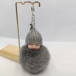 Sleeping Baby Key Ring Bag Pendant Pompom Key Buckle Faux Rabbit Fur Keyrings Plush Knitted Hat Keychain Fluffy Jewelry Key Ring