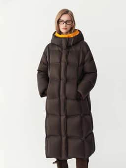 FSLE 2026 Winter Women Long Hooded Bread Puffer Downcoat Jacket Color Block Warm Quilted Down Coat Streetwear Thick Outdoor Coat