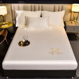 Luxury Ice Silk Fabrics Elastic Fitted Sheet Summer Solid Bedding Mattress Protector Cover Queen King Size Bed Sheet Set 4 Sizes