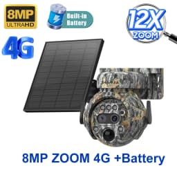 SHIWOJIA 4K 8MP WIFI Solar Powered Camera 4G SIM 12X ZOOM Outdoor 360° View Animal Monitoring Solar Battery Hunting PTZ Cameras