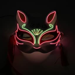 Holiday Light Up Neon Half Face Mask Flashing in Dark Fox Mask Halloween LED Luminous Fox Mask for Women Girl Cosplay Props