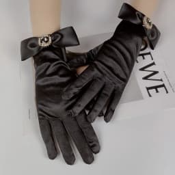 Korean Solid Color Satin Black Bow Rhinestones Studio Photo Wedding Dress Gloves Women Summer Driving Sunscreen Gloves S95