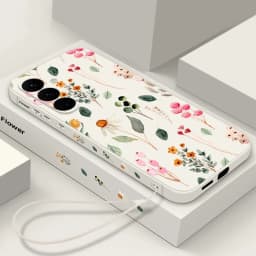 Luxury Flower Print Lanyard Case For Samsung Galaxy A55 A54 5G A35 A25 A15 A14 A34 A52 S21 FE S22 S23 S24 Ultra Silicone Cover