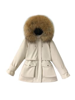 Fitaylor Large Natural Fox Fur Hooded Winter Jacket Women 90% White Duck Down Thick Parkas Warm Sash Tie Up Snow Coat