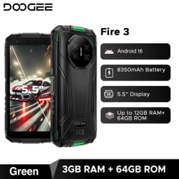 DOOGEE Fire 3 Rugged Phone 8350mAh Battery 5.5'' Display 12GB RAM (3GB+9GB) 64GB ROM Android 16 Smartphone Support Widevine L1