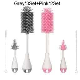 360 Degree Rotation 3 in 1 Silicone Baby Bottle Pacifier Brush Wash Water Cup Container Straw Cleaning Brush Set