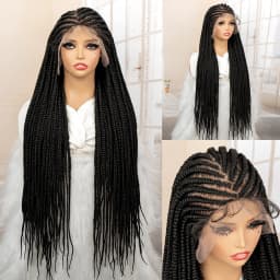 34 Inches Handmade Cornrow Braided Wigs Full Lace Synthetic Knotless Box Braiding Wig Cornrow Braids Lace Wigs African Hair Wigs