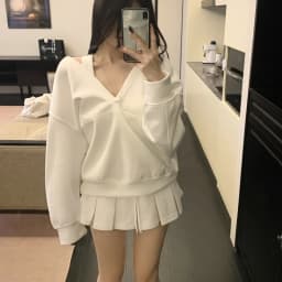 Casual Hooded Pullover Top Women Y2K V-neck Hoodies Solid Harajuku Long Sleeve Hoodie Oversized Tops Female Loose Clothing