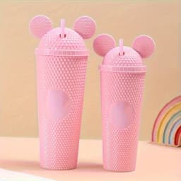 LUSQI 2pcs/set Water Bottles With Studded Mouse Ear Dome Lids Large And Small Water Cups Summer Winter Drinkware With Straws