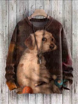 Cute Fox View Art Pattern Print Casual Knit Pullover Sweater Women For Men Sweater