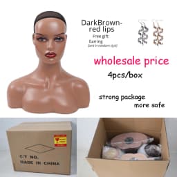 Wholesale 4Pcs/Box Female Realistic Mannequin Head With Shoulders African Wig Display Model Dark Brown Doll Head For Hat Glasses