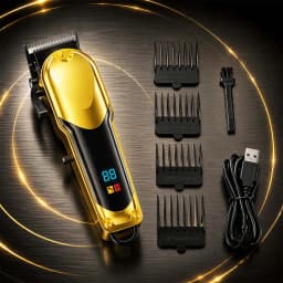 Professional Cordless Hair Clipper Set for Men Rechargeable Electric Trimmer LED Display T-Blade Barber Kit with 8 Combs Scissors & Cape