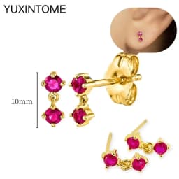 925 Silver Ear Needle Rose Red Hoop Earrings For Women Exquisite Water Drop/Flower/Heart Crystal Piercing Huggie Earring Jewelry