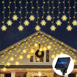 Solar Snowflake LED Lights Outdoor Waterproof IP54 Rating 8 Modes Flashing Wave Steady Light Warm White Colorful Holiday Decor