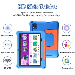 10.1-Inch Children's Tablet Android 16 WIFI Eight Core Processor 30GB (6+24) RAM 64GB ROM YouTube with EVA Protective Case