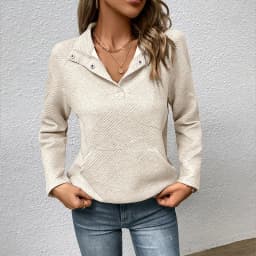 Casual Long Sleeve Hoodie Regular Fit Simple Style with Pocket Stand Collar Thin Regular Length Pullover Colorblock Women Hoodie