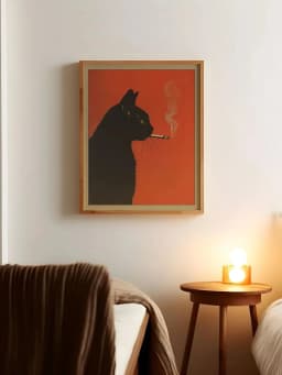 Black Cat Smoking a Cigarette Vintage Poster Art Retro Whimsical Print Funny Animal Wall Decor Poster for Bar Cart Quirky Kitche