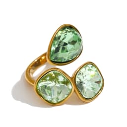 Yhpup 2026 Multi Color K9 Crystal Square Adjustable Ring for Women 18K Gold Color PVD Plated Shiny Exquisite Jewelry