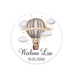 Custom Welcome Baby Hot Air Balloon Animals Birthday Party Labels Favors Round Sticker Baby Shower Personalise Travel Sticker