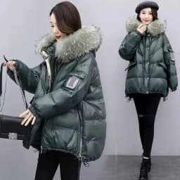 Down Cotton Jacket 2026 New Women's Mid Length Korean Version Loose Fitting Thick Jacket Large Woolen Collar Winter Hooded Outfi