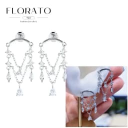 FLORATO 925 Sterling Silver Earrings Chain Tassel Pendant Earrings Zircon Silver Earrings for Women Trend Luxury Wedding Jewelry