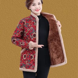 Women's Fleece Lined Thickened Cotton Jacket Loose Fit Warm Coat Floral Patterned Autumn Winter Wear for Middle Aged And Elderly