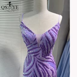 Purple Sequin Evening Dresses Mermaid Spaghetti Straps V Neck Prom Gown Glitter Pattern Sequin Lace Elegant Long Formal Dress