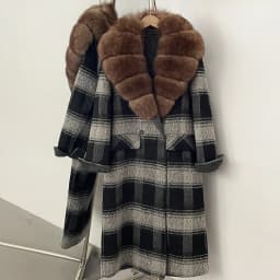OFTBUY New Warm Winter Outerwear for Female Mid Long 100% Wool Coat Women Real Fox Fur Lapel Collar Vintage Plaid Woolen Jacket
