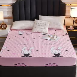 Cartoon Quilting Waterproof Fitted Sheet Cute Printed Padded Mattress Protector Skin-Friendly Non-Slip Mat with Elastic Band