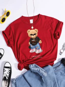 Teddy Bear Goes Out,Be Confidence Be Positive Tshirt Original Soft Tshirt Trend Simple Tee Top Summer Individual Women Tshirt